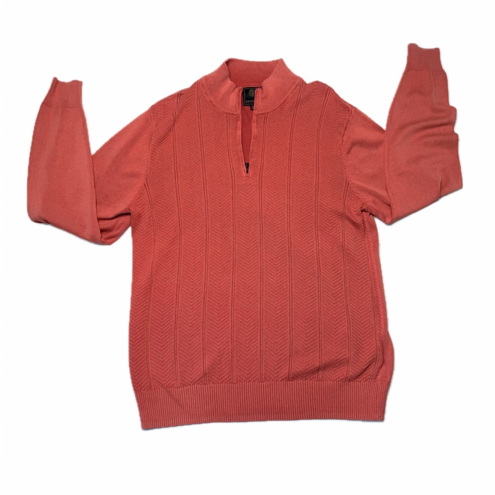 FX/Fusion Men’s 100% Cotton 1/4 Zip Pullover Sweater Coral Size Medium